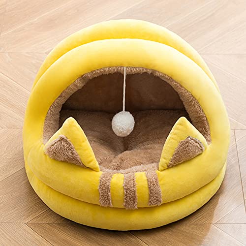 Michorinee Katzenbett Hundebett Haustier Kissen Waschbar Flauschig für Große Hunde und Katzen Kitten Bett Gelb Rund Modern Warm Winter Plüsch Katzenschlafplatz Hundekissen (35cm) von Michorinee