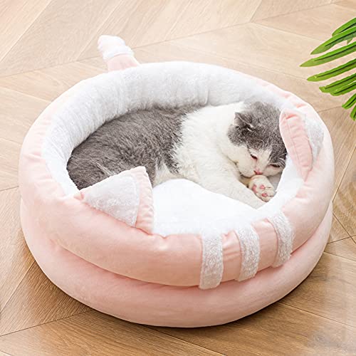 Michorinee Katzenbett Hundebett Haustier Kissen Waschbar Flauschig für Große Hunde und Katzen Kitten Bett Rosa Pink Rund Modern Warm Winter Plüsch Katzensofa Hundekissen (40cm) von Michorinee