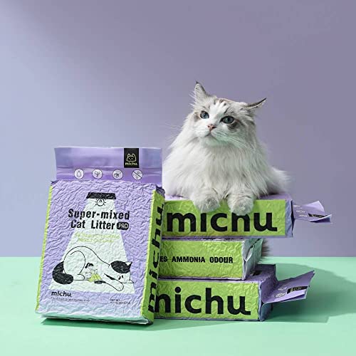 Michu Gemischtes Tofu-Katzenstreu, strapazierfähig, spülbar, 2,5 kg, Original, 4 Stück von Michu