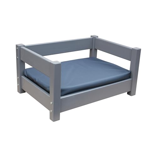 Micoland Hundebett Katzenbett Haustierbett 60x40 und 80x60 cm Kiefer massiv mit Matratze (60 x 40 cm Grau-Grau) von Micoland