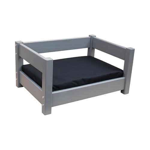 Micoland Hundebett Katzenbett Haustierbett 60x40 und 80x60 cm Kiefer massiv mit Matratze (60 x 40 cm Grau-Schwarz) von Micoland