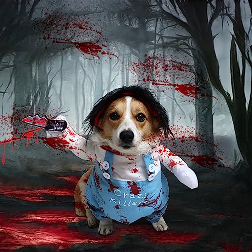 Halloween-Kostüm für Haustiere, Hunde und Katzen, Kürbis-Umhang, blutiges Outfit mit Messer, unverzichtbares Kostüm für Kätzchen, Welpen, Halloween-Party, Cosplay, Haustier-Verkleidungszubehör von Micozy