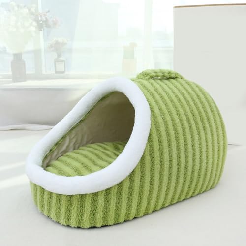 Kuscheliges Haustierbett,Indoor-Bett mit herausnehmbarer Matratze,Kleine Katzenbetten für Hauskatzen,rutschfeste waschbare weiche Haustier-Schlupfhöhle Schlafsack für kleine mittlere (Green, L) von Micozy