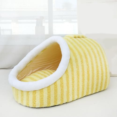 Kuscheliges Haustierbett,Indoor-Bett mit herausnehmbarer Matratze,Kleine Katzenbetten für Hauskatzen,rutschfeste waschbare weiche Haustier-Schlupfhöhle Schlafsack für kleine mittlere (Yellow, L) von Micozy