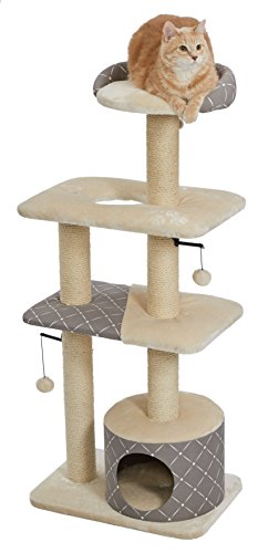 Midwest Homes for Pets Kratzbaum, Modell 138T-MRD, Tower-Katzenmöbel, 5 Ebenen, mit Sisal umwickelte Stämme zum Kratzen, hohe Liegefläche als Ausguck, Pilzfarben mit Diamantmuster, groß von MidWest Homes for Pets