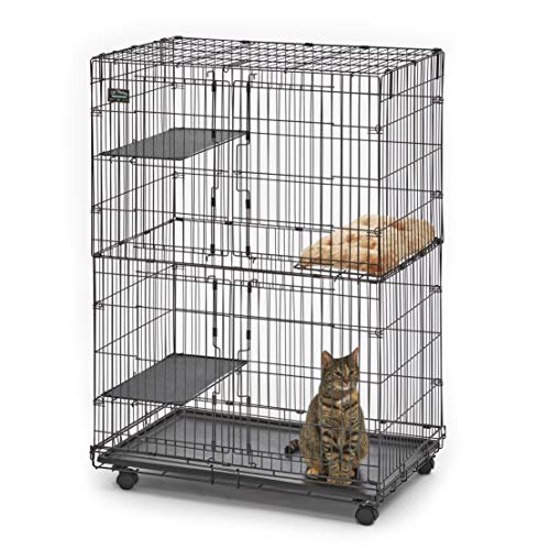 MidWest Homes for Pets Modell 130 Katzen-Spielkäfig, 3 verstellbare Ruheplattformen, entfernbare, auslaufsichere Bodenwanne, einfacher Zugang mit 2 Türen oben/unten, 4 arretierbare Rollen, schwarz von MidWest Homes for Pets