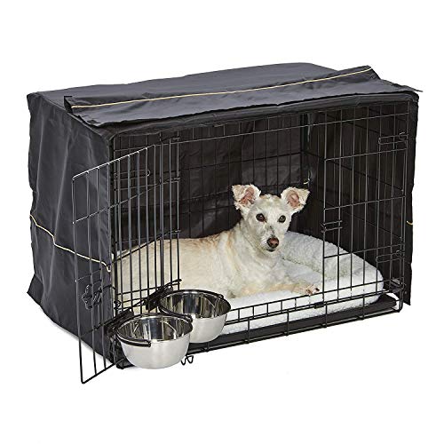 MidWest Homes for Pets iCrate 1530DD-KIT Hundebox-Set, mit ca. 76 cm langer Hundebox mit Doppeltür, Haustierbett, 2 Schüsseln und Box-Abdeckung, Trenneinsatz und patentierten Funktionen, schwarz von MidWest Homes for Pets