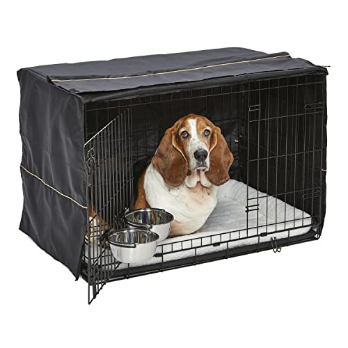 MidWest Homes for Pets iCrate 1536DD-KIT Hundebox-Set, mit ca. 91 cm langer Hundebox mit Doppeltür, Haustierbett, 2 Schüsseln und Box-Abdeckung, Trenneinsatz und patentierten Funktionen, schwarz von MidWest Homes for Pets