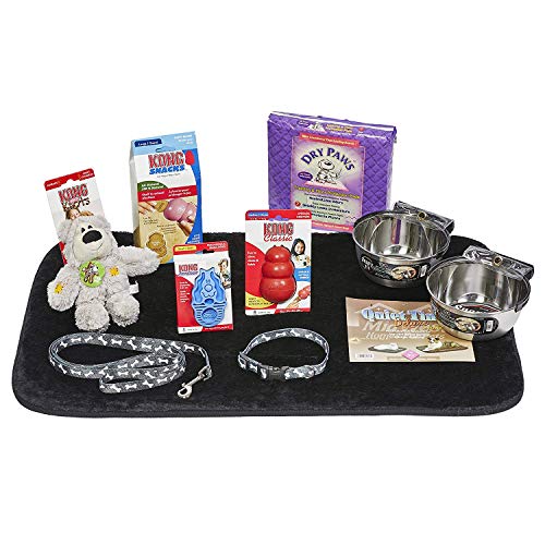 Welpen-Starter-Set für mittelgroße Hunderassen, Set beinhaltet: Kong Classic Spielzeug und Leckerlis, Coastal Hundeleine und Halsband, MidWest Hundenäpfe, Hundebett und Trainingspads von MidWest Homes for Pets