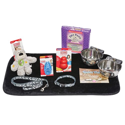 Welpen-Starter-Set für mittelgroße Hunderassen, Set beinhaltet: Kong Classic Spielzeug und Leckerlis, Coastal Hundeleine und Halsband, MidWest Hundenäpfe, Hundebett und Trainingspads von MidWest Homes for Pets