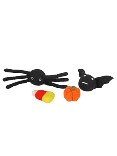 Midlee Halloween-Filz-Katzenspielzeug-Set - Fledermaus, Kürbis, Spinne, Zuckermais von Midlee