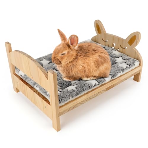 Midollarle Kaninchenbett mit weicher Matte, abnehmbares Kleintierbett, Holz-Kaninchen-Lebensraum für kleine Haustiere, um ein gemütliches Nest zu haben (Meerschweinchen, Hamster, Frettchen, von Midollarle