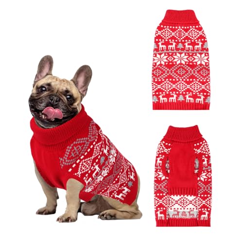 Weihnachtspullover für große Hunde, dicke, warme Haustier-Strickwaren mit Schneeflocke, Rentier, Hunde-Pullover für kaltes Wetter, Winter-Strick-Rollkragenpullover für mittelgroße und große Hunde, von Midollarle