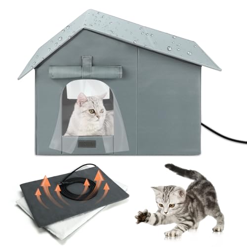 Wetterfeste beheizte Katzenhäuser, isoliertes und wasserdichtes Feral-Katzenhaus, extra breites Kitty-Haus mit Heizkissen für den Winter, gemütliches Outdoor-Katzenbett für Ferals, Streuner und von Midollarle