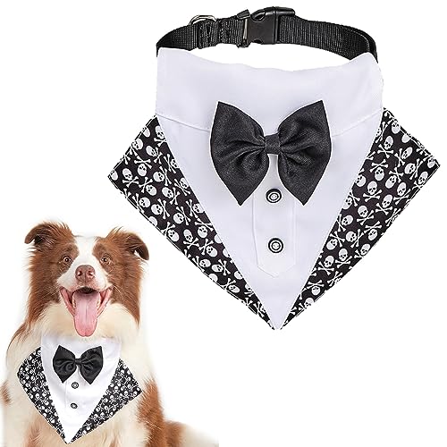 Halloween Hund Bandanas Schädel Haustier Smoking Kostüm Dreieck Lätzchen Niedlicher Schal Hundehalsband mit Fliege Lustige Smoking Kleidung Verstellbares Geschirr mit D-Ring Halloween Haustier Outfit von Midufrry