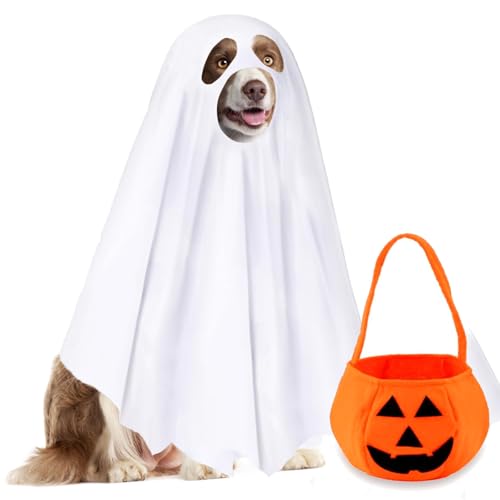 Halloween-Hundekostüm, weißes Geisterkostüm mit nicht gewebten Kürbistaschen, lustiges Geister-Outfit für Hund, Katze, Geist, Cosplay, Kleidung, niedlicher Party-Umhang für Halloween, Cosplay-Party, von Midufrry