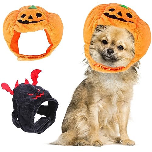 Halloween-Kürbis-Kostüm für kleine Hunde, Kürbishut, Teufelskappen, niedliche Kopfbedeckung für Welpen, Kätzchen, Kleidung, lustiges Cosplay-Kostüm, Zubehör für Halloween, Partykleid, Zubehör, 2 Stück von Midufrry