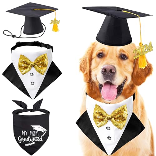 Hundehalstuch/Halsbandana-Kostüm, 3er-Pack, Abschlusshut, Dreieck-Schal, Outfit, Zubehör für Hunde und Katzen, formelle Smoking-Kleidung mit Fliege, Urlaubsparty-Bekleidung (3-teiliges Smoking-Set, von Midufrry