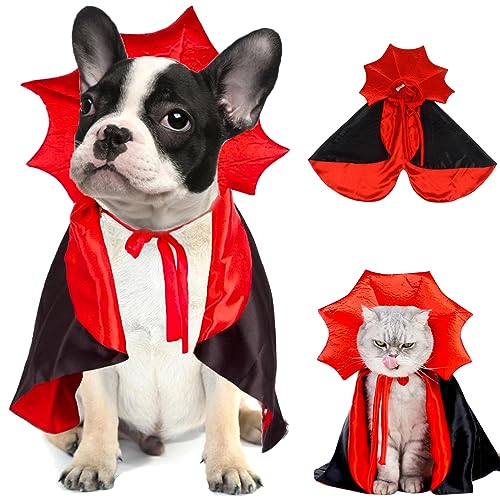 Hundeumhang Kostüm Halloween Katze Vampir Umhang Reversible Haustier Umhang Teufel Kostüm Lustige Urlaub Hexe Kleidung für Mittlere Große Hunde Welpen, Coole Halloween Umhang Cosplay Party Kleid von Midufrry