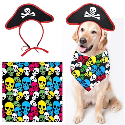 Piratenkostüm für Haustiere, Halloween, Hundekostüm, Totenkopf-Bandana, Piratenhut, Stirnband, Welpen, Kapitänskappe, Fluch der Karibik-Stil, Kleidung, lustiges Halloween-Outfit für große Hunde, bunt, von Midufrry