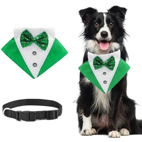 St. Patrick's Day Hunde-Smoking-Bandana-Kostüm, grünes irisches Outfit, verstellbarer Schal zum St. Patrick's Day, mit Fliege, Halsband für große Hunde, Katzen, Cosplay, Partykleid, Hunde-Lätzchen von Midufrry