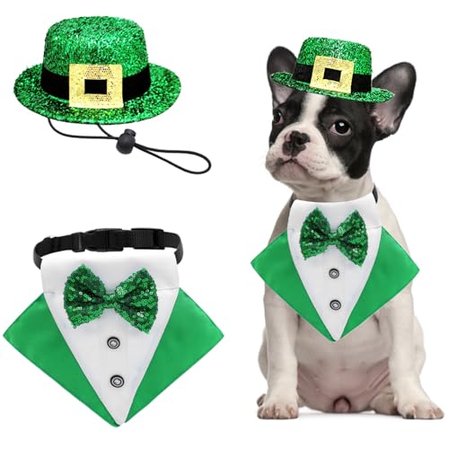 St. Patrick's Day Kostüm für Hunde, Halstuch, Halsband und Haustier-Hutschnalle, grüne Fliege mit D-Ring, irischer Smoking, St. Patrick-Outfits für Hunde, Welpen, Katzen, Partykleid, Größe M, 2 Stück von Midufrry