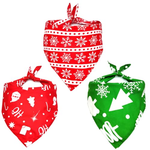 Weihnachtliche Hundehalstücher, 3 Stück, wendbar, rot, grün, Weihnachtsmann, Bandana, Schneeflocke, Dreieckstuch, niedliche Weihnachtskostüme, weich, für mittelgroße und große Hunde und Haustiere von Midufrry