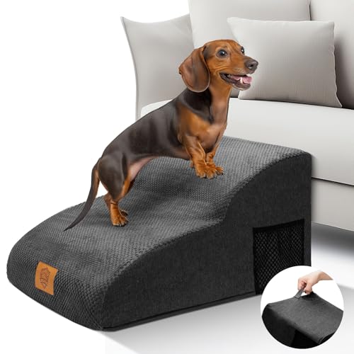 Midyb Hundetreppe, Hundetreppe für Kleine Hunde mit Wasserfest & Waschbarer Bezug, 2 Stufen Haustiertreppe aus hochdichtem Schaumstoff, Hunderampe für Sofa Bett, 55x40x30cm, Schwarz von Midyb