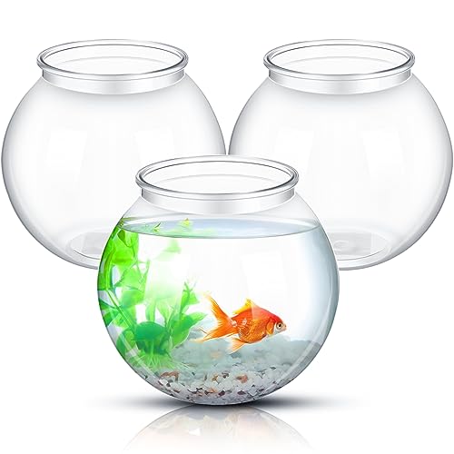 Mifoci 3 Stück Kunststoff-Fischschalen transparent klein Kunststoff Aquarium bruchsicher Fischglas klar rund Kunststoff Aquarium für Betta Fisch Goldfisch Süßigkeiten Hochzeit Party Favor Desktop von Mifoci