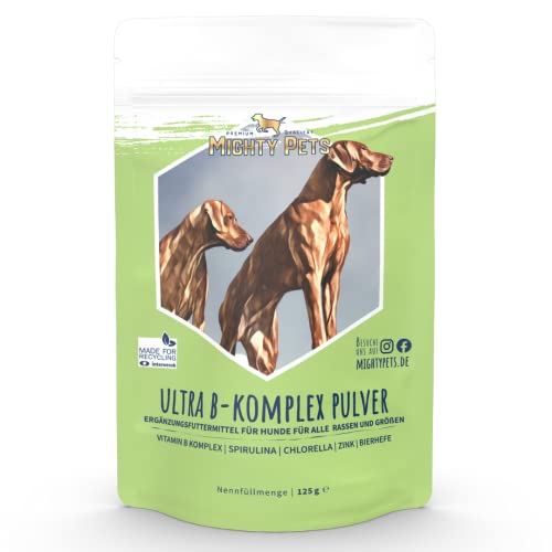 Mighty Pets Ultra B-komplex Pulver + Zink, Spirulina, Chlorella, Bierhefe, für Hunde, bis 125 Portionen, über 4 Monate Vorrat von Mighty Elements