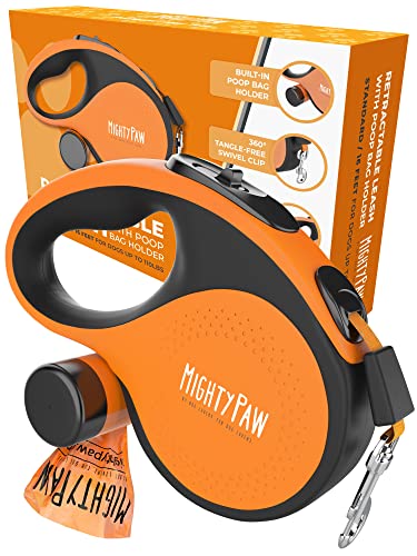 Mighty Paw Einziehbare Leine mit integriertem Kotbeutelhalter, 40,6 cm Lange, einziehbare Hundeleine für kleine Hunde, mittelgroße Rassen und große Haustiere, mit Klebeband für schnelle Kontrolle, von Mighty Paw