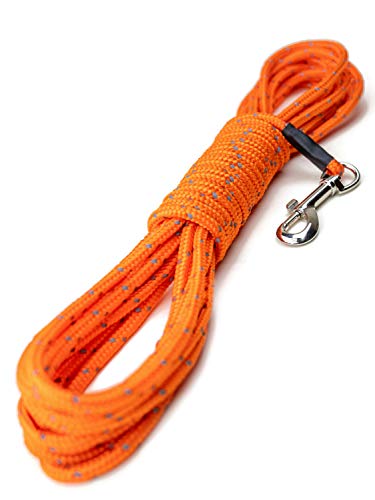 Mighty Paw Hunde-Trainingsleine, leicht, 9 m, strapazierfähig, wetterbeständig, Kletterseil mit reflektierenden Nähten, ideal für Training, Schwimmen, Jagd, Camping, Orange von Mighty Paw