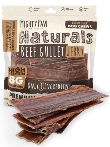 Mighty Paw Naturals Beef Gullet Jerky for Dogs | 100 % Natural Dog Jerky Treats for Large Dogs, Medium Pets & Small Breeds. Healthy Beef Jerky Dog Treats. Dog Treats Jerky Strips. Beef Dog Treats 14oz von Mighty Paw