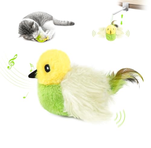 Migipaws Katzenspielzeug, elektrisches interaktives Katzenspielzeug,echte Flügel und Zwitschern wie EIN Vogel, Plüschspielzeug mit Katzenminze,wiederaufladbar(grün) von Migipaws