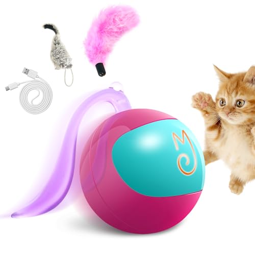 Migipaws Katzenspielzeug,elektrisch beweglicher Ball,interaktiver rollender Chase-Ball mit flauschigem Schwanz, kleine Mäuse,USB wiederaufladbar (Rose) von Migipaws