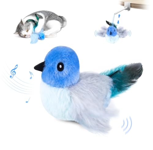 Migipaws Katzenspielzeug, elektrisches interaktives Katzenspielzeug,echte Flügel und Zwitschern wie EIN Vogel, Plüschspielzeug mit Katzenminze,wiederaufladbar(blau) von Migipaws