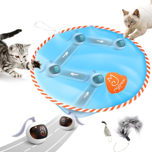 Migipaws Interaktives Katzenspielzeug-Set, Fun Tracker, elektrisch beweglicher Ball versteckt Sich im Beutel,Jagenspaß genießen (Weiß) von Migipaws