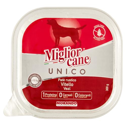 Migliorcane Unico Pastete Nassfutter für Hunde (, 100% Made in Italy, Hauptzutat: Kalbfleisch, Hundefutter nass, hochwertiger Hundesnack, Portionsgröße: 300 g) von Miglior Cane