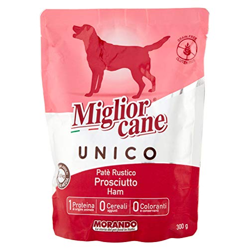 Migliorcane Unico Pastete Nassfutter für Hunde (, 100% Made in Italy, Hauptzutat: Schinken, Hundefutter nass, hochwertiger Hundesnack, Portionsgröße: 300 g) von Miglior Cane