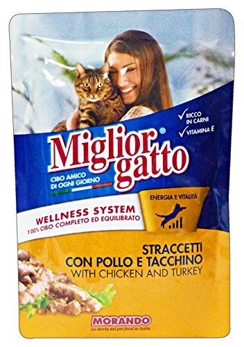 MIGLIOR GATTO Set 24 Umschlag 100 gr. feuchter Huhn / Putenstreifen von Miglior Gatto