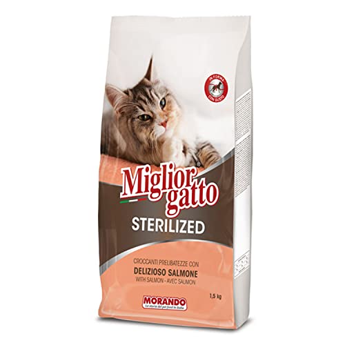 Migliorgatto Sterilized Croquettes Trockenfutter für Katzen (100% Made in Italy, Hauptzutat: Lachs, Katzentrockenfutter, Katzenleckerlies, Portionsgröße: 1,5 kg) von Miglior Gatto