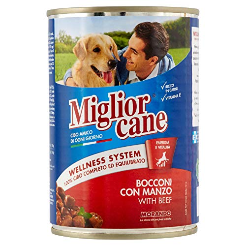 Migliorcane Chunks Nassfutter für Hunde (100% Made in Italy, Hauptzutat: Rindfleisch, Hundefutter nass, hochwertiger Hundesnack, Portionsgröße: 405 g) von Miglior