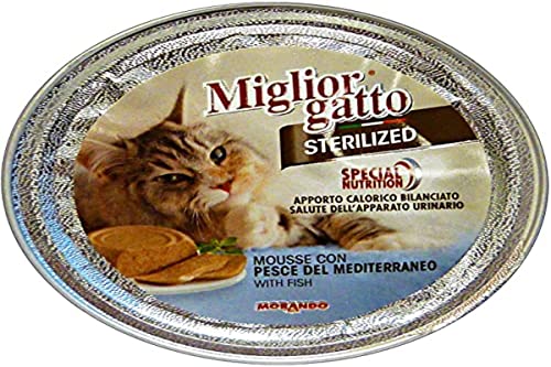 Migliorgatto Sterilized Mousse Nassfutter für Katzen (100% Made in Italy, Katzennassfutter, Hauptzutat: Fisch, Nassfutter Katze, Portionsgröße: 85 g) von Miglior