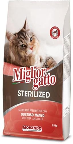 Migliorgatto Sterilized Croquettes Trockenfutter für Katzen (100% Made in Italy, Hauptzutat: Rindfleisch, Katzentrockenfutter, Katzenleckerlies, Portionsgröße: 1,5 kg) von Miglior Gatto