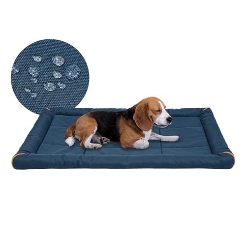 Miguel Outdoor Wasserdichtes Hundebett für Metallhundekäfige Wasserabweisende Oxford Allwetter Haustiermatte Strapazierfähig Leicht abwischbar Reise Innen Außenwelpe Katzenbett(91cm/36in Dunkel blau) von Miguel