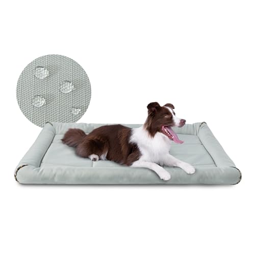 Miguel Outdoor Wasserdichtes Hundebett für Metallhundekäfige Wasserabweisende Oxford Allwetter Haustiermatte Strapazierfähig Leicht abwischbar Reise Innen Außenwelpe Katzenbett(102cm/40inch Hell grau) von Miguel