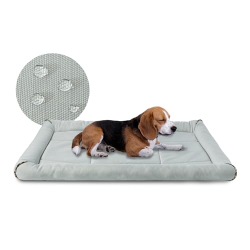 Miguel Outdoor Wasserdichtes Hundebett für Metallhundekäfige Wasserabweisende Oxford Allwetter Haustiermatte Strapazierfähig Leicht abwischbar Reise Innen Außenwelpe Katzenbett(91cm/36inch Hell grau) von Miguel