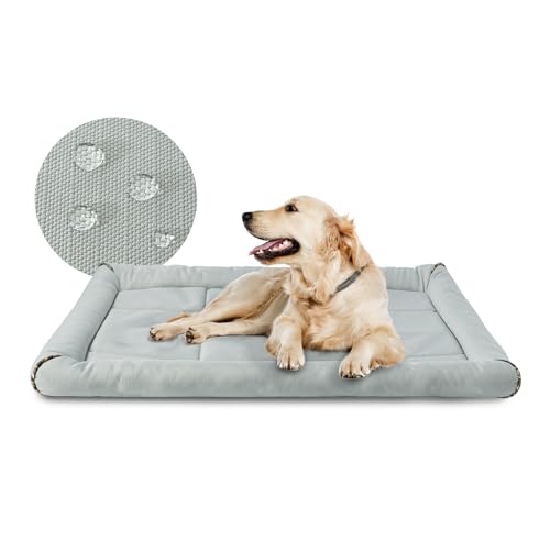 Miguel Outdoor Wasserdichtes Hundebett für Metallhundekäfige Wasserabweisende Oxford Allwetter Haustiermatte Strapazierfähig Leicht abwischbar Reise Innen Außenwelpe Katzenbett(107cm/42inch Hell grau) von Miguel