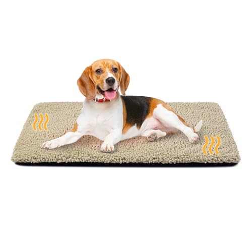 Miguel selbstheizendes Hundebett, 91 x 61 cm, selbstwärmende Hundematte mit abnehmbarem, waschbarem Bezug für kleine und mittlere Hunde (Hellbraun, L) von Miguel