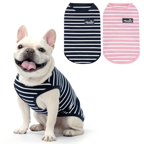 MIHACHI Gestreiftes Hunde-T-Shirt, weich, ärmellos, atmungsaktiv und leicht, Baumwolle, Kleidung für kleine, mittelgroße Hunde, Katzen, Welpen (2 Stück) von Mihachi
